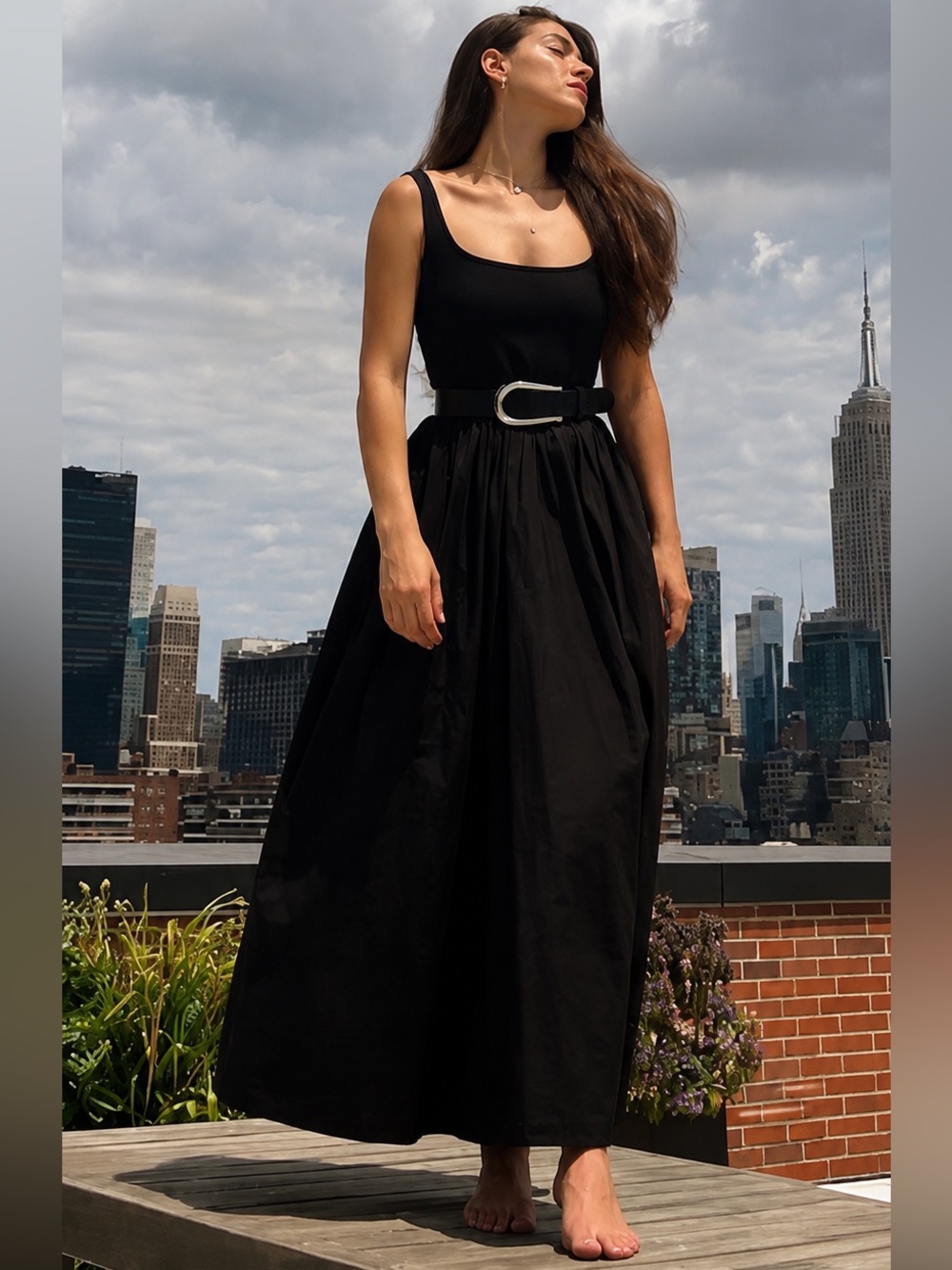 Marcella NYC Clara Dress European Ponte & Poplin Midi Dress Size Large Petite